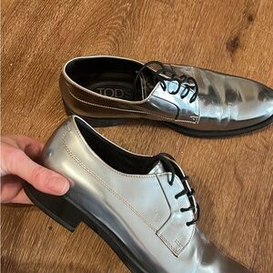 Tod's Shiny Silver Women's Oxfords